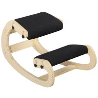 Sedia Inginocchiatoio con Movimento a Dondolo, in Tessuto Effetto Lino e Legno di Betulla, Nero