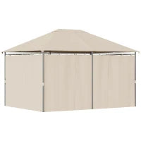 Gazebo da Giardino 4x3m con 6 Tende Rimovibili, Struttura in Metallo e Telo in Poliestere Beige