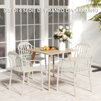 Set 4 Sedie da Giardino Impilabili in PP con Schienale Alto e Braccioli, 57x54x78 cm, Grigio Chiaro