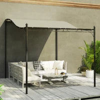 Pergola Addossata Ricurva con 16 Fori di Drenaggio, in Metallo e Poliestere, 248x298x200/250 cm, Bianco Crema