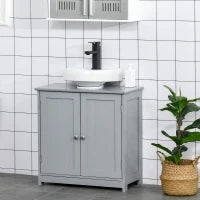 kleankin Mobile Bagno Sottolavabo, Mobile Sottolavabo, Mobile 2 Ante con Ripiano, 60 L x 30 P x 60 A cm, in Legno Grigio