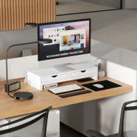 Alzata per Monitor da Scrivania per Computer da 60-116 cm con 2 Cassetti, Lunghezza e Angolo Regolabili, Bianco