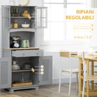 Credenza Alta per Cucina in Legno in Stile Classico, Grigio, 68x39.5x170cm