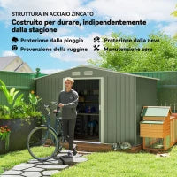 Casetta da Giardino con 2 Porte Scorrevoli e 4 Prese d'Aria in Acciaio, 277x195x192cm, Verde Chiaro