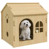 Casetta per Cani da Interni con Finestrella e Ingresso Anteriore, in Legno, 49.5x41x51 cm, color Rovere