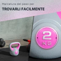 Kettlebell 8kg in PU e Sabbia con Base Piatta e Impugnatura per Stacchi, Squat e Sollevamenti, 18x10x20 cm, Rosa