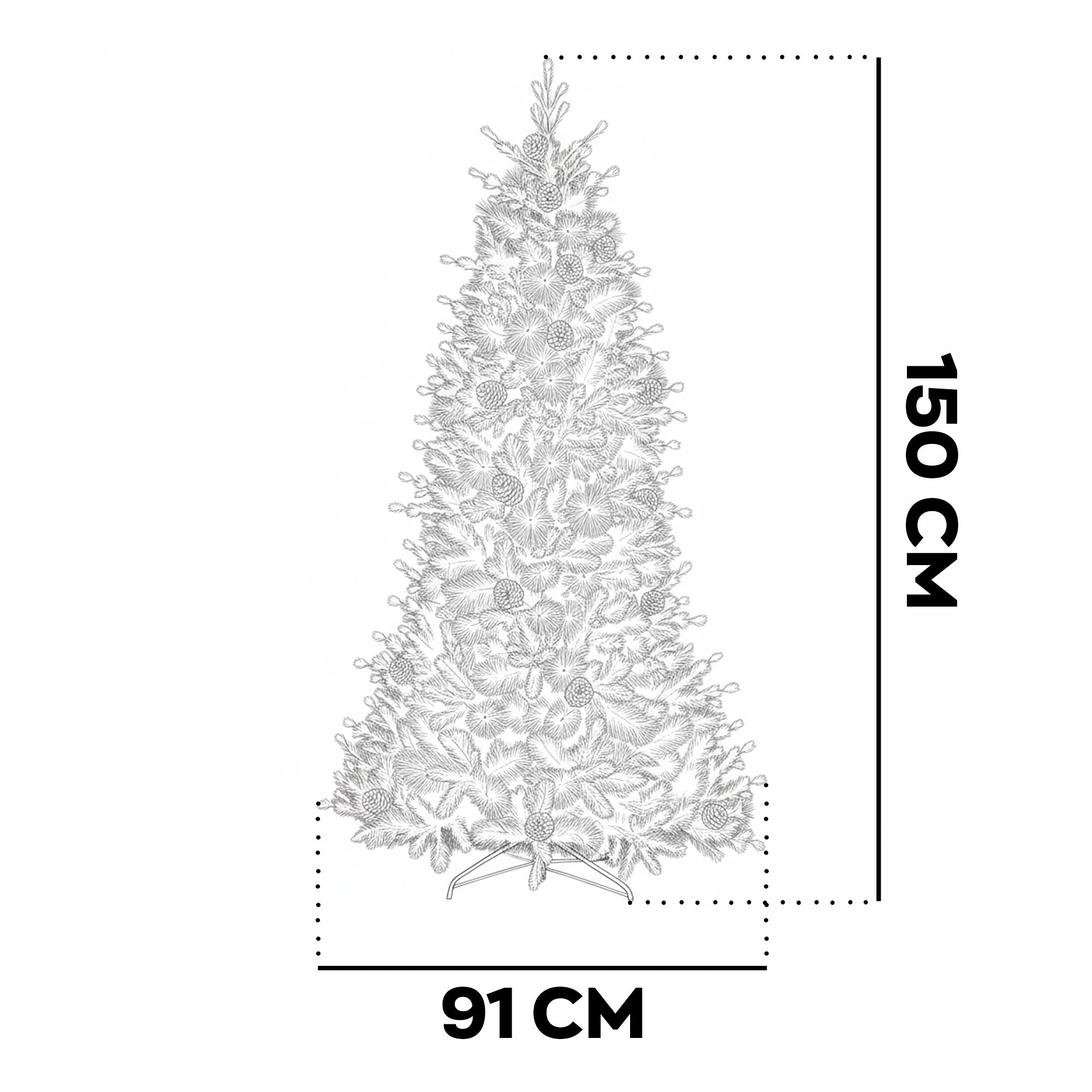 Waffle - Albero di Natale Tradizionale con Pigne in PE, PVC e PP Ø91x150H cm, 587 Punte