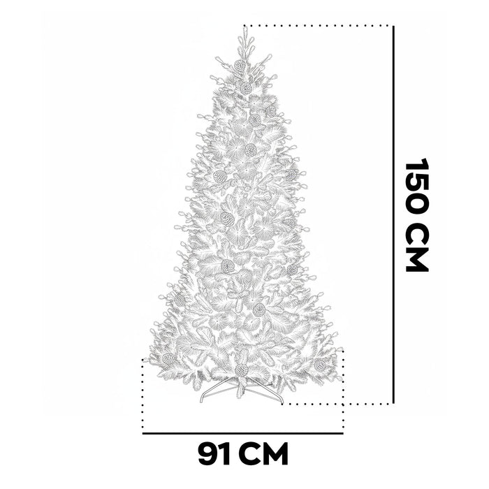Waffle - Albero di Natale Tradizionale con Pigne in PE, PVC e PP Ø91x150H cm, 587 Punte