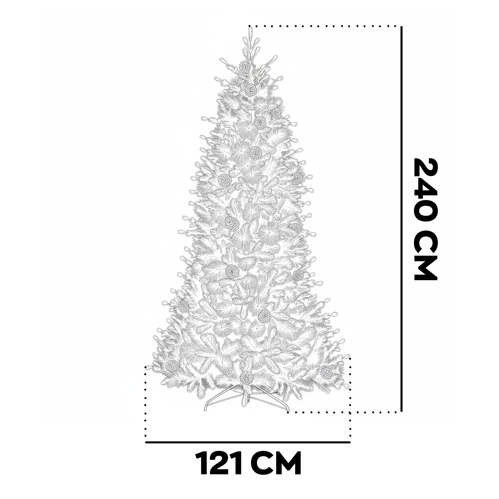 Waffle - Albero di Natale Tradizionale con Pigne in PE, PVC e PP Ø121x240H cm, 1391 Punte
