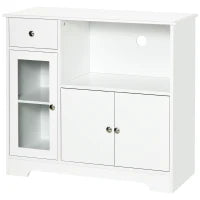 Mobile Portamicroonde, Buffet da Cucina, Armadio Portaspezie, per Cucina, Sala da Pranzo, Vetro Temperato e Legno, 90 x 40 x 82 cm, Bianco