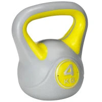 Kettlebell 4kg in PU e Sabbia con Base Piatta e Impugnatura per Stacchi, Squat e Sollevamenti, 18x12x20 cm, Giallo