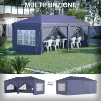 Gazebo 6x3 m Pieghevole da Giardino, in Acciaio e Poliestere con 6 Pannelli Laterali, Blu