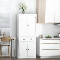 Credenza Alta Cucina con Armadietto e Inferiore e Cassetto Centrale in MDF, Mobile Truciolato e Metallo, 76x40.5x184cm, Bianco|Aosom Italy