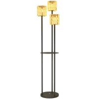 Lampada da Esterno Solare in stile Boho con Ripiano Centrale, in Rattan PE e Acciaio, Ø37x144 cm, Nero e Giallo