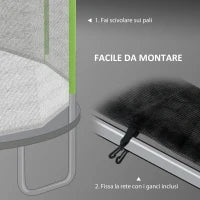 Rete di Protezione per Trampolini a 8 Pali con Ingresso con Cerniera, in PE, Ø366x180 cm, Nero e Verde