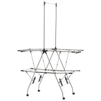 Stendibiancheria Pieghevole con Ruote, Ampio Spazio di Stenditura, Acciaio Inossidabile, 138,5 x 63 x 208 cm, Argento e Nero