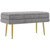 Panca Fondo Letto con Spazio Portaoggetti, in Acciaio e Poliestere, 79.5x37.5x43 cm, Grigia
