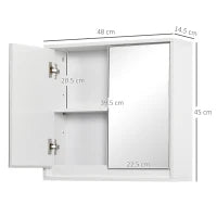 Armadietto Bagno a 2 Ante con Specchiera e Ripiano Regolabile in MDF, 48x14.5x45cm, Bianco