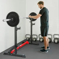 Supporto per Bilanciere con Altezza e Larghezza Regolabili in Acciaio, 77-122x73x121-171cm, Nero e Rosso