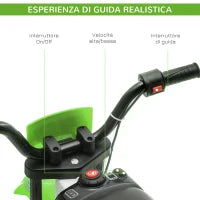 Moto da Cross Elettrica per Bambini con Rotelle, in PP e Metallo, 106.5x51.5x68 cm, Verde