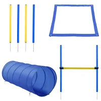Set Agility Dog per Addestramento Cani con Tunnel, Slalom e Ostacolo, Sacca di Trasporto, Giallo e Blu