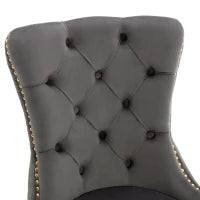 Set di 4 Sedie Grigio Imbottite in Velluto, Decorazioni in Rivetti e Anelli Rotondi, Gambe Dorate, 51x65,5x95 cm