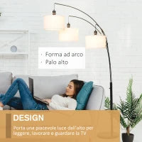 Lampada da Terra 3 Luci e Braccia Flessibili Base in Marmo Altezza 205cm