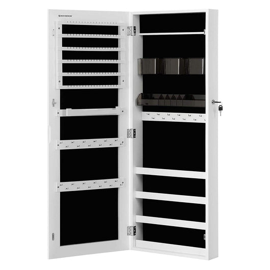 Armadietto per gioielli a parete Portagioielli con 2 organizzatori per cosmetici sospesi Specchio Psiche senza cornice con serratura e chiavi 108 cm Bianco 12_0002310