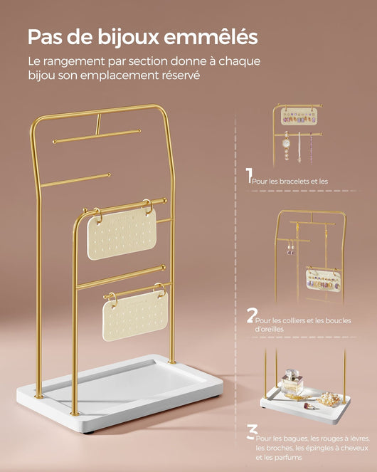 Portagioielli regalo per la festa della mamma 13 x 215 x 337 cm Espositore in metallo 2 piastre per orecchini con borchie 6 aste per appendere collane orecchini e bracciali Anelli 12_0007028