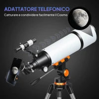 Telescopio Astronomico 80mm con Montatura AZ, 2 Lenti Oculari e Adattatore Smartphone, 92x92x130 cm, Bianco e Nero