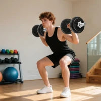 Set Pesi e Bilanciere da 20kg con Impugnature Antiscivolo, 8 Dischi Pesi, Barra Bilanciere e 2 Barre Manubri in Acciaio