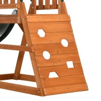 Set con Scivolo, 2 Altalene da Giardino e Parete da Arrampicata in Legno per Bambini Età 3-8 Anni