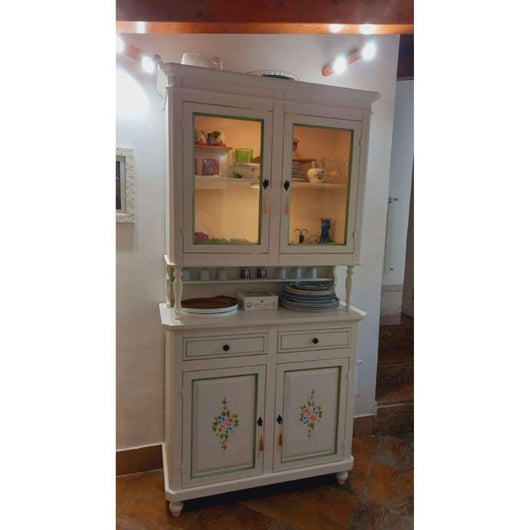 Cristalleria 4 ante 2 cassetti in stile classico in legno e mdf con rifinitura in bianco lucido con decorata 105x45x218 H