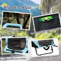 Rimorchio Bici per Cani 30kg max con 2 Ingressi e Tasche Portaoggetti, in Acciaio e Tessuto Oxford, Blu