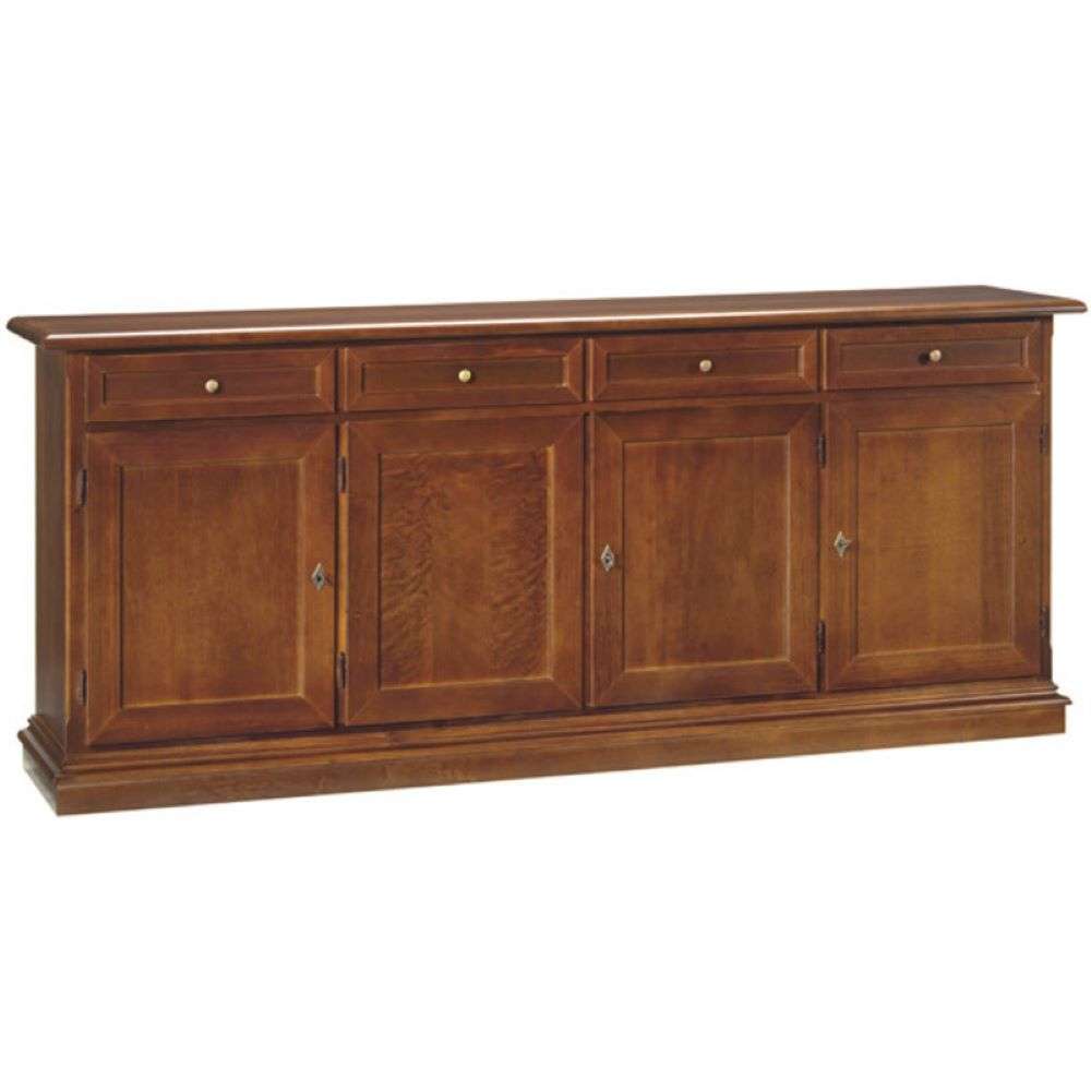 shopinnovativo Credenza color noce con 4 ante e 4 cassetti, in stile classico,  in legno e mdf con rifinitura in noce lucido 205x42x85