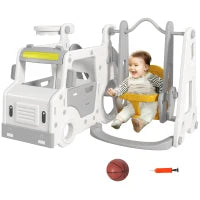 Set Scivolo per Bambini 18-48 Mesi con Altalena, Macchinina e Canestro, 201x151x87.5cm, Bianco