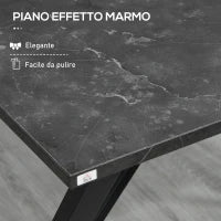 Bancone Bar Tavolo Alto Stile Industriale Effetto Marmo, Legno e Acciaio 120x60x102 cm, Nero