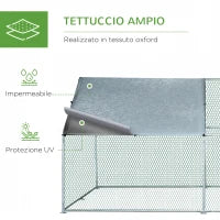 Pollaio per Galline da Esterno in Metallo con Copertura in Tessuto Oxford, 300x400x195 cm, Argento