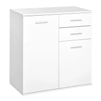 Cassettiera da Ufficio 2 Cassetti 2 Ante con Ripiano Regolabile Legno 71x35x76cm Bianco