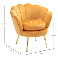 Poltrona a Conchiglia, Poltroncina Vintage, Poltroncina da Camera e Salotto, Design Elegante, con Schienale Alto, 76x67x74cm, Giallo
