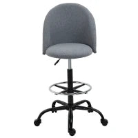 Sedia da Ufficio con Seduta Alta Regolabile 105-125H cm, Sgabello da Ufficio Girevole 360°, Lino, Grigio