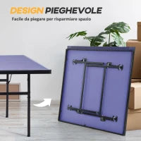 Tavolo da Ping Pong Pieghevole per Interni in MDF e Acciaio, 152.5 x 274 x 76 cm, Blu e Viola