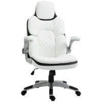 Sedia da Ufficio Ergonomica con Braccioli Pieghevoli, Sedia da Scrivania Regolabile in Altezza con Funzione Basculante, Sedia Spessa Imbottita con Bracciolo Imbottito Regolabile, 69 x 67 x 113-121 cm, Bianco