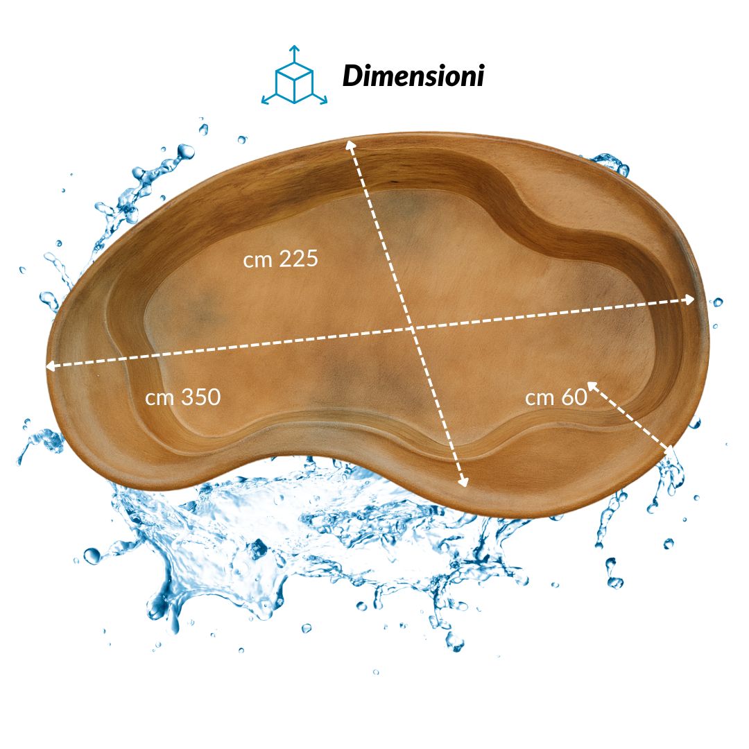 Laghetto in vetroresina modello maldive interrare dimensioni cm 350x225x60 litri 2400