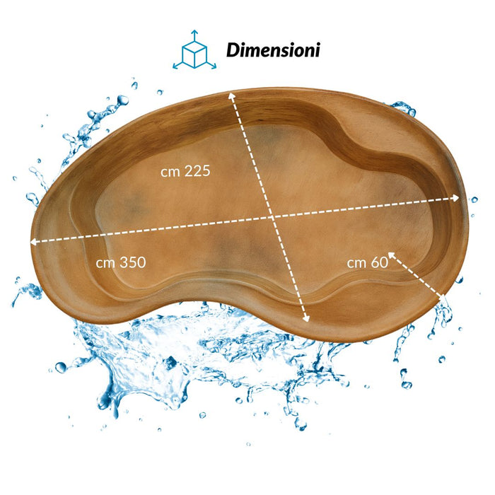 Laghetto in vetroresina modello maldive interrare dimensioni cm 350x225x60 litri 2400