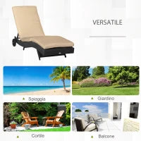 Sdraio da Giardino in Rattan PE con Schienale Regolabile e Cuscino, 207x70x70cm, Nero