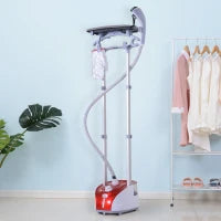 Vaporizzatore per Abiti 1950 W con Tavola da Stiro Integrata, Serbatoio d'Acqua da 2 L, Asta Telescopica, Guanto, Gruccia, Rosso