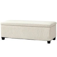 Panca Fondo Letto con Spazio Contenitore da 84L, in Tessuto Effetto Velluto a Coste e Acciaio, 112x42x40 cm, Beige