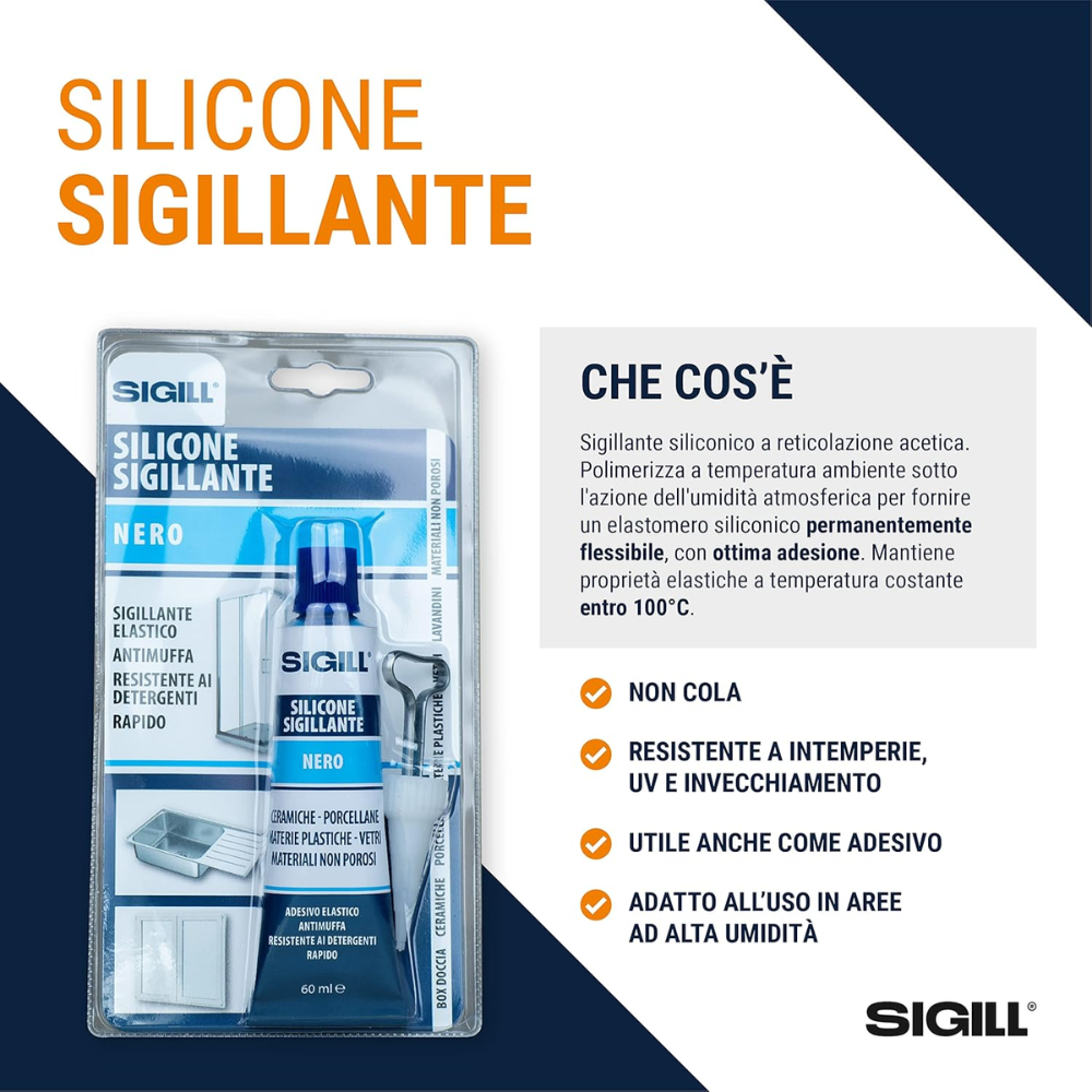 Silicone sigillante monocomponente a tubetto 60 ml *** colore- nero, confezione 1