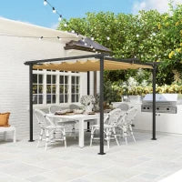 Gazebo Pergola 3x3 con Tetto Retrattile e Fori di Drenaggio in Poliestere e Acciaio, Beige e Nero